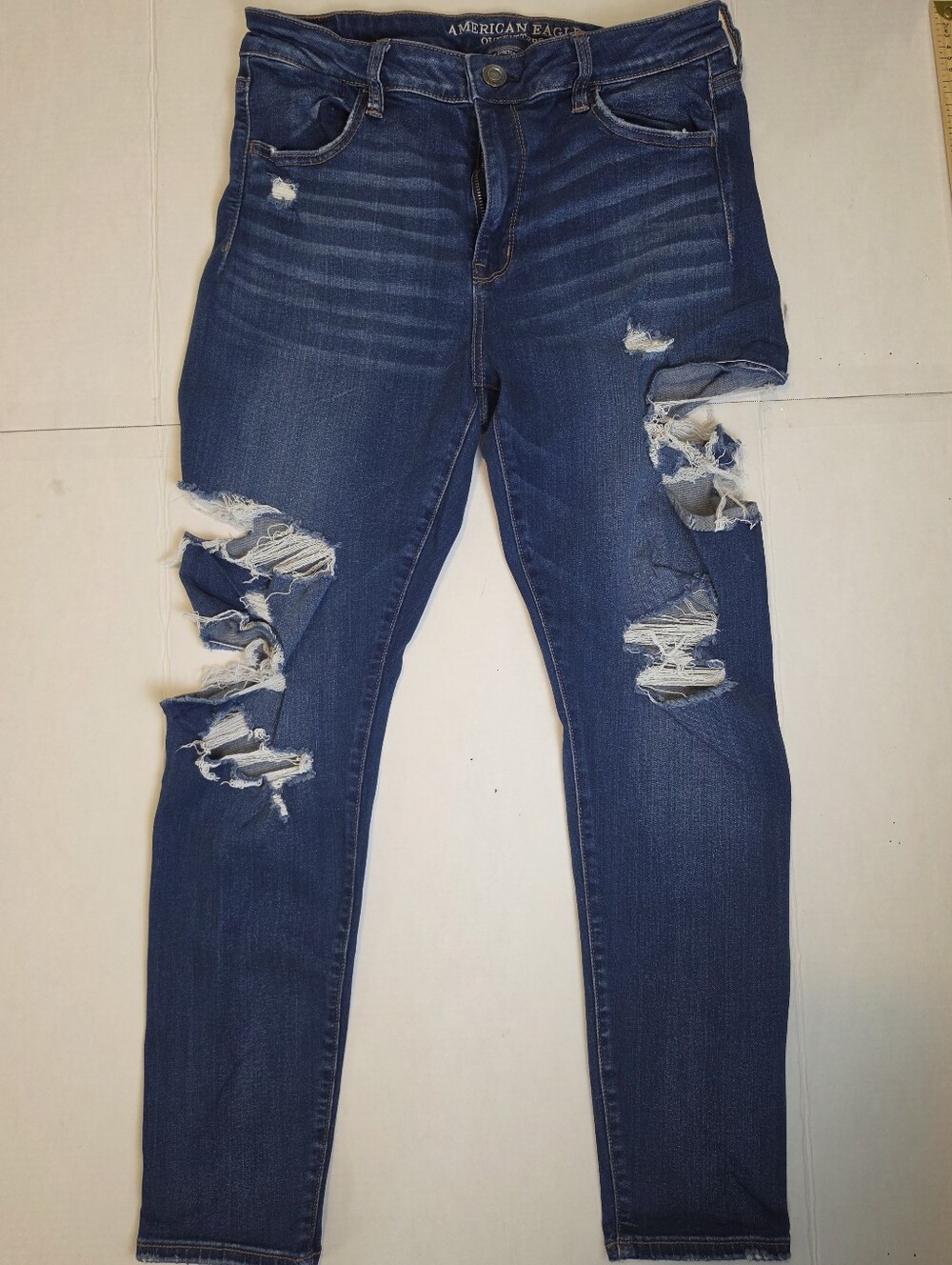 American Eagle Outfitters Navy Blue Distressed Skinny Jeans